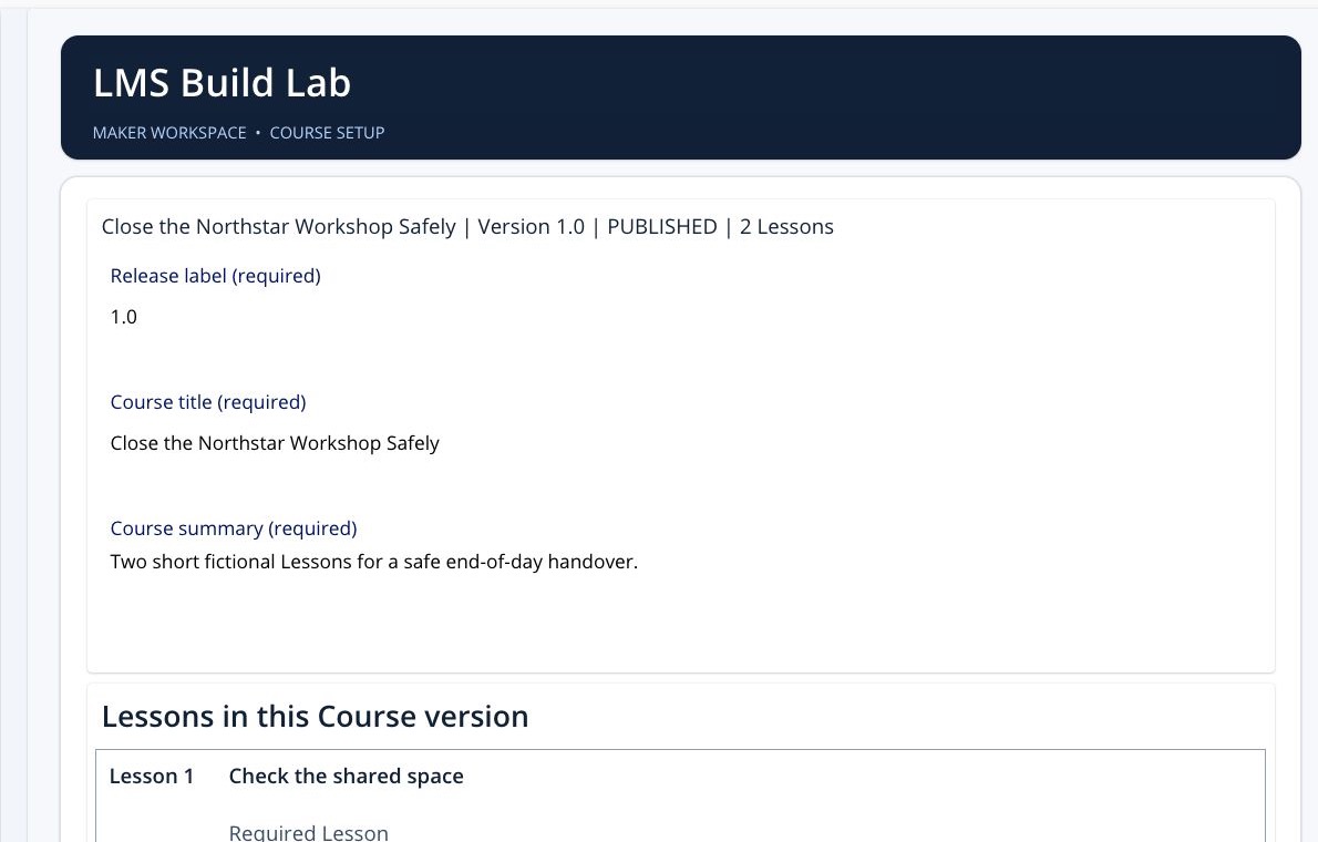 Course Setup after the Dataverse permission correction, showing the custom fictional record
