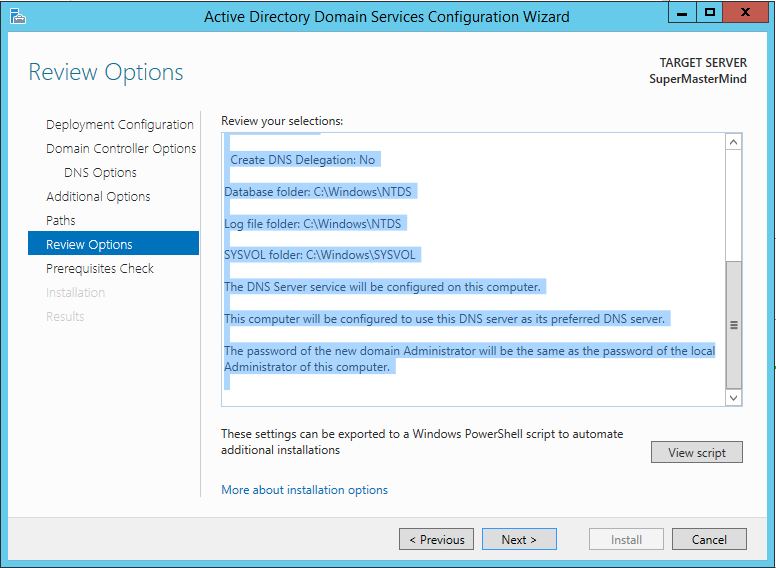 configuration required for active directory domain services